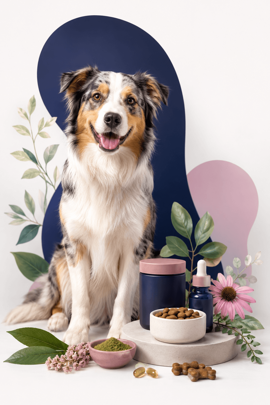 Happy dog with pet wellness supplements